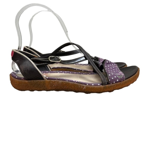Camper Sandals Brown Leather Cross‎ Straps Floral Print Women Size 7 - Picture 1 of 7